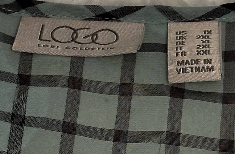 LOGO Layers by Lori Goldstein Long Sleeve Blouse Plaid Asymmetrical Top 2X