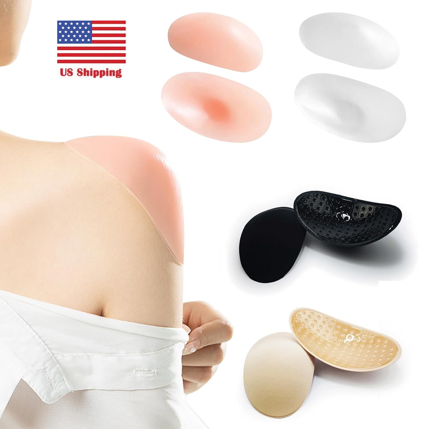 2Pairs Women Shoulder Pads Push up Soft Adhesive Silicone Shoulder Pads Anti USA