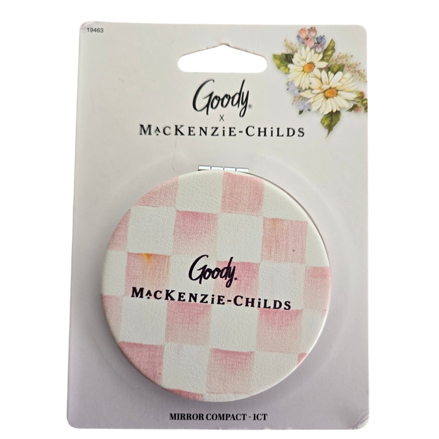 Goody x MacKenzie-Childs Mirror Compact Pink White Checkered Target NEW