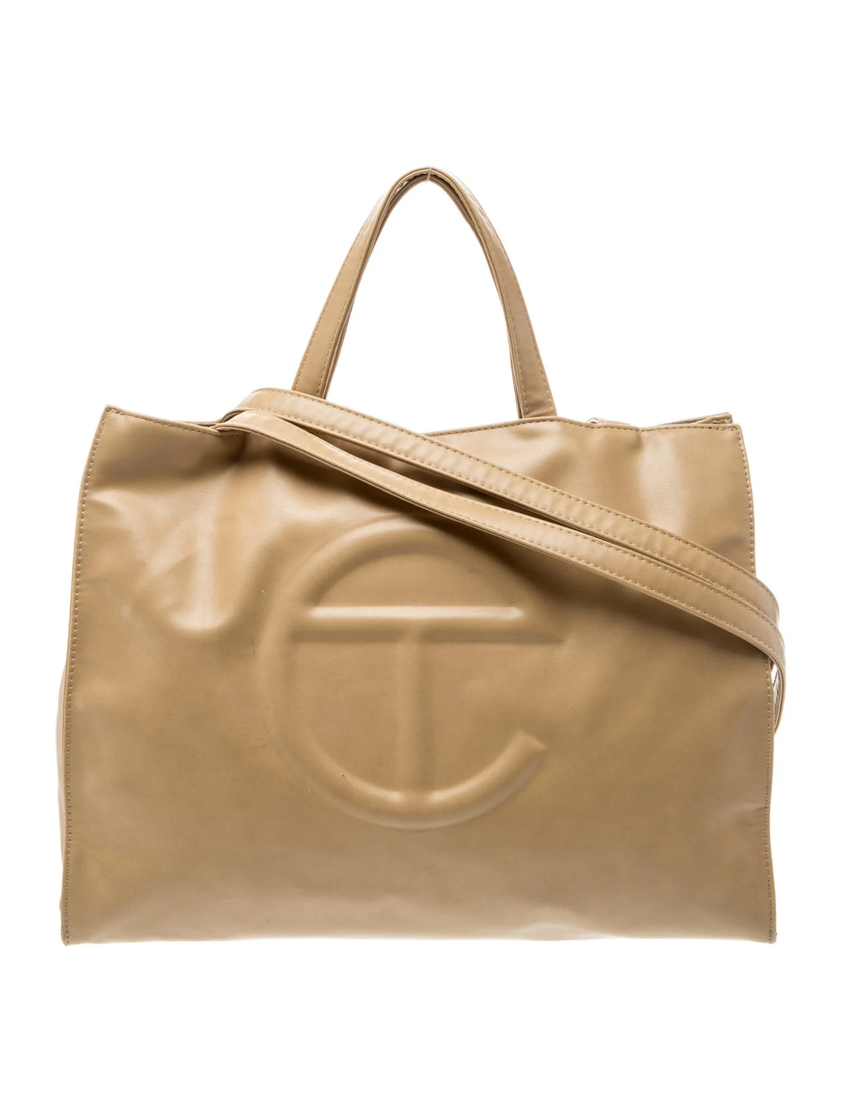 Telfar Medium Shopping Bag Tan Vegan Leather Tote Double Strap