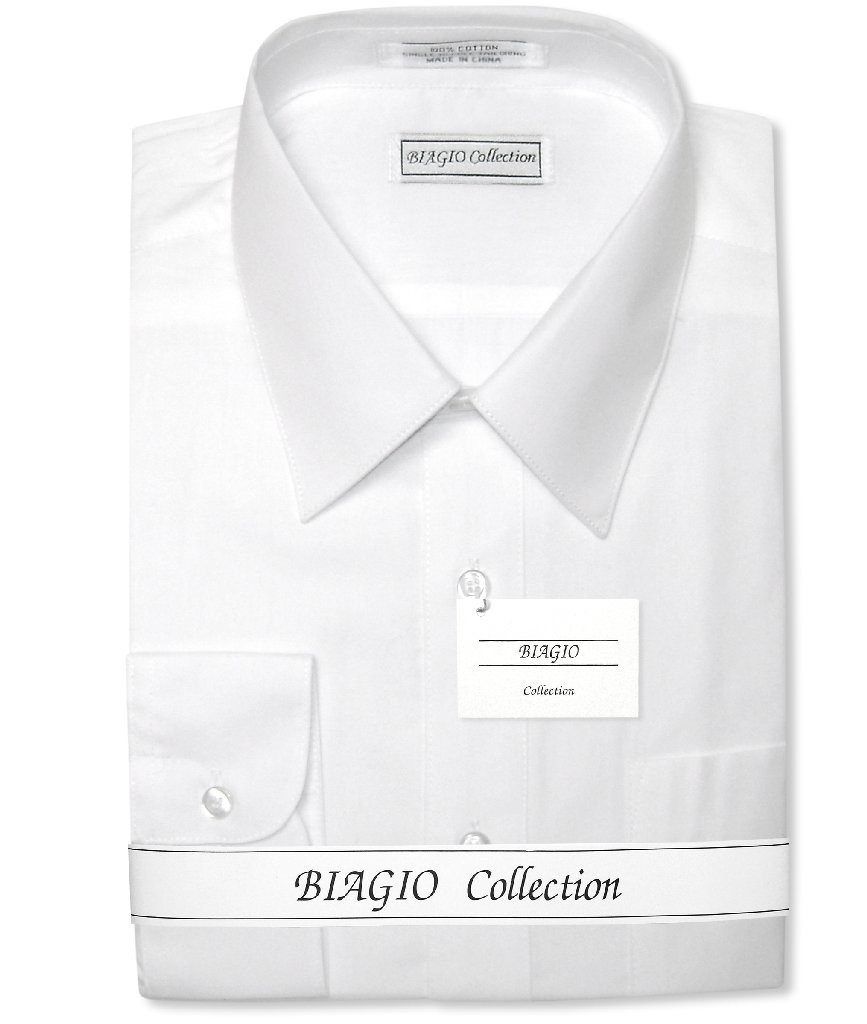 Biagio Mens 100% COTTON Solid WHITE Color Dress Shirt sz 16 36/37
