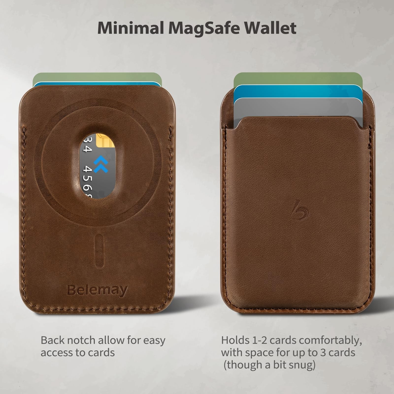 Slim Minimalist Leather Wallet for MagSafe, Magnetic Card Holder, Quick Access,