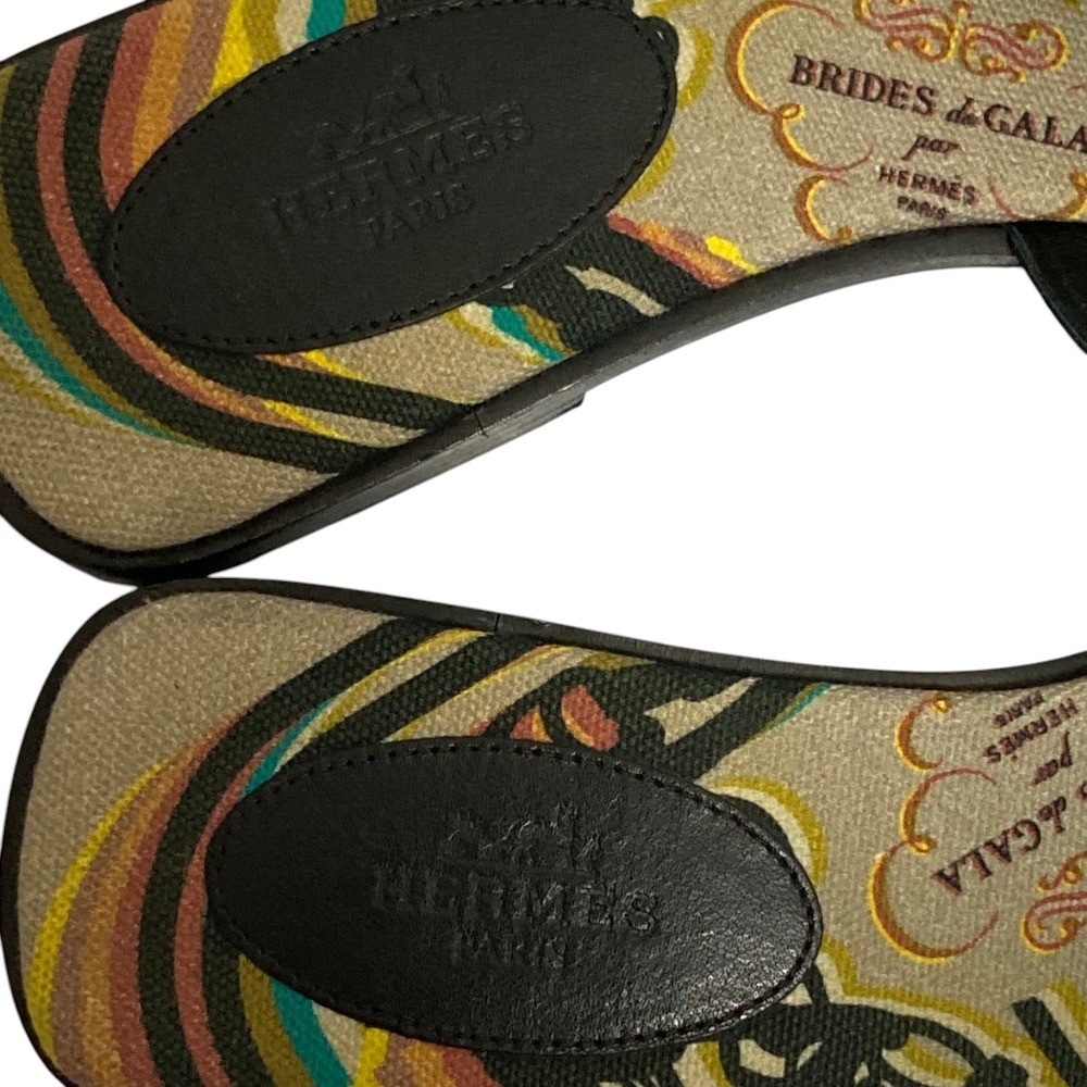 HERMES Oran Studded Flat Sandals, Size 36 Black and Multicolor Women USED