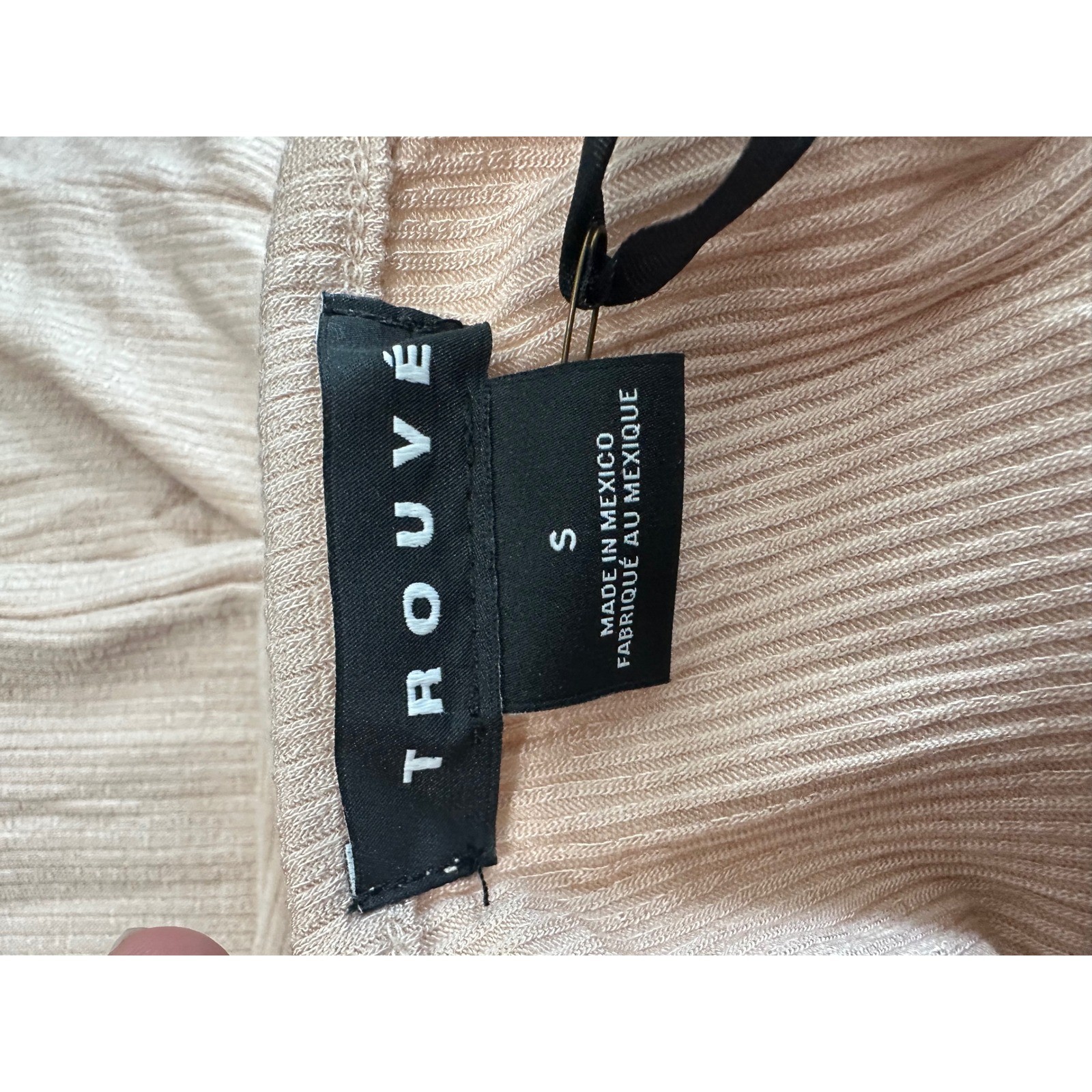 Trouvé Womens Ribbed Knit Bodysuit Long Sleeve Off Shoulder Beige Size S
