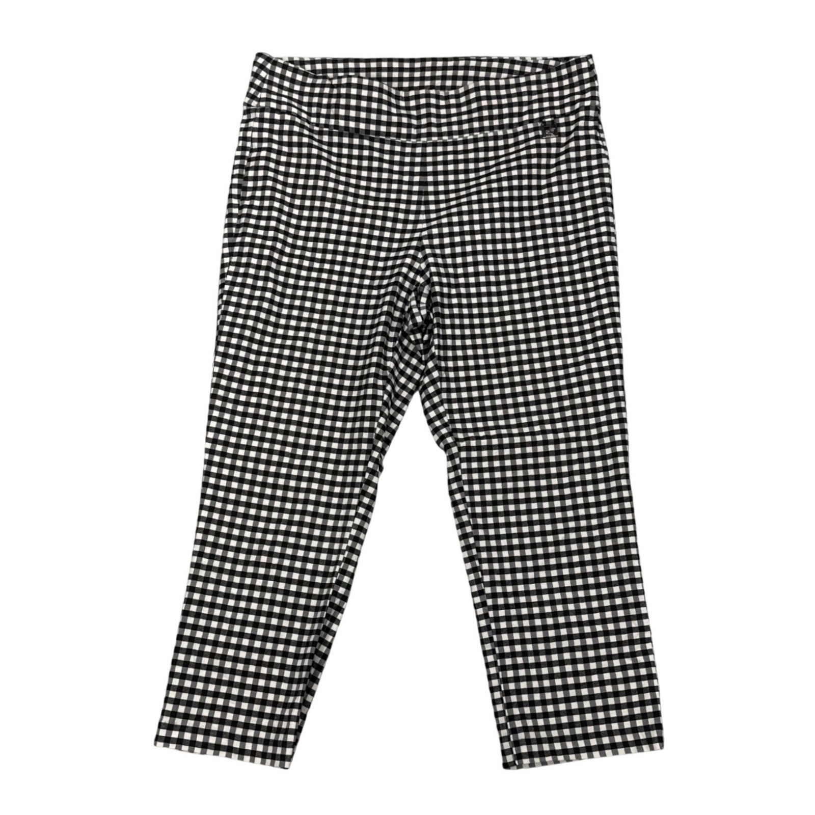 Rafaella Womens 14 Gingham Checkered Cropped Pants Black White Stretch Pull On