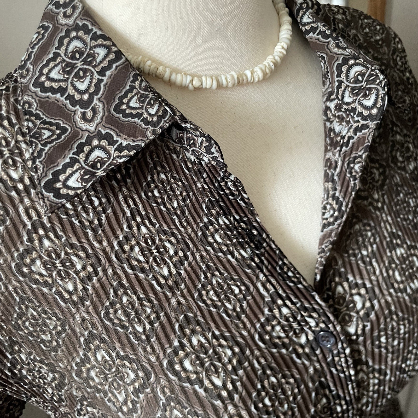 APT.9 Brown Paisley Crinkle Blouse XL Ruffle Forest Fairy Grunge Goblincore GVC