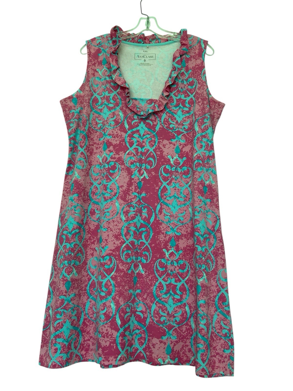ANA CLARE Chantilly Rebecca Ruffle Sleeveless Dress Pink/Teal XX-Large