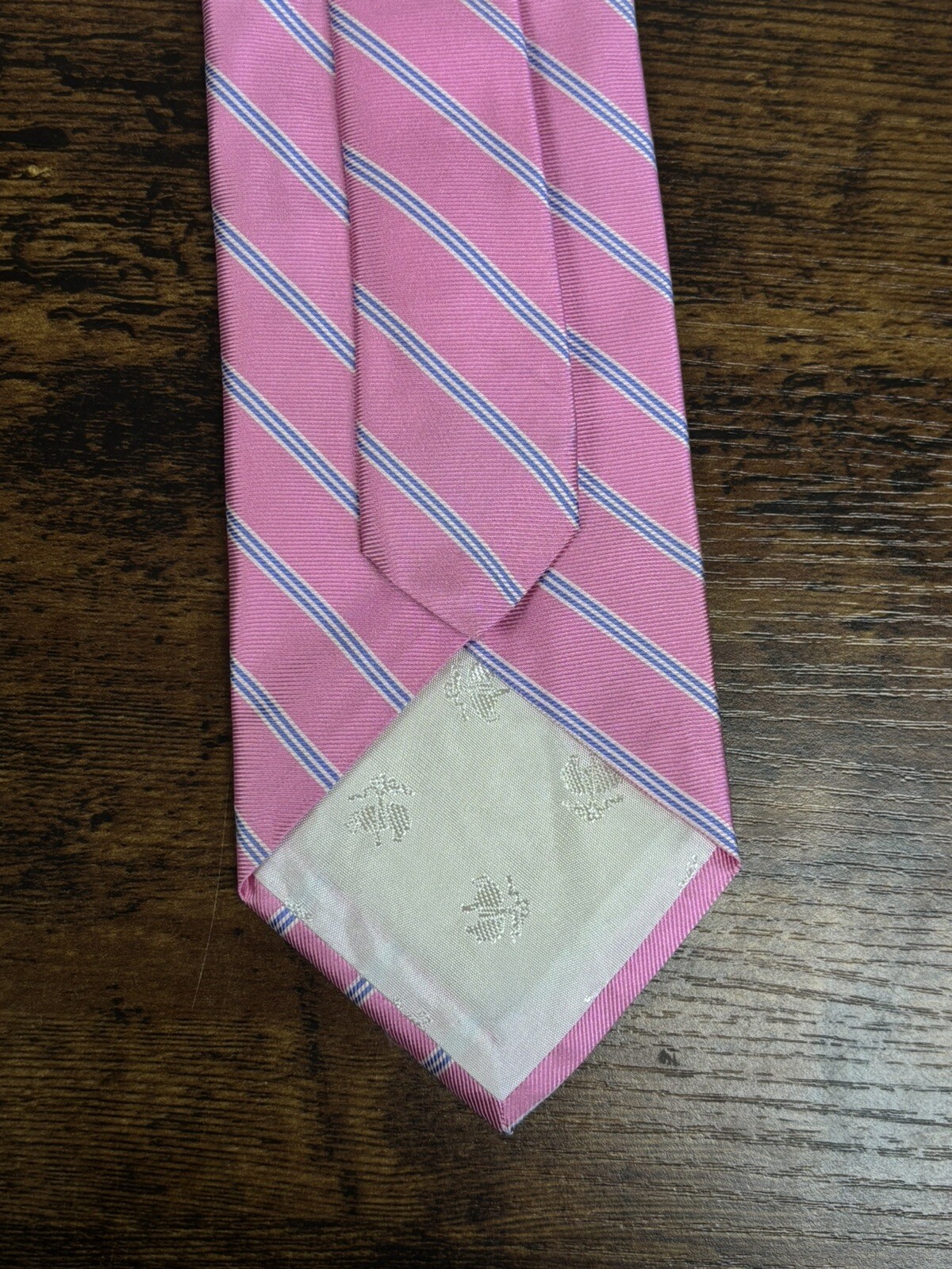 Brooks Brothers Pink Tie With Blue & White Stripes 100% Silk Men’s Necktie 57″