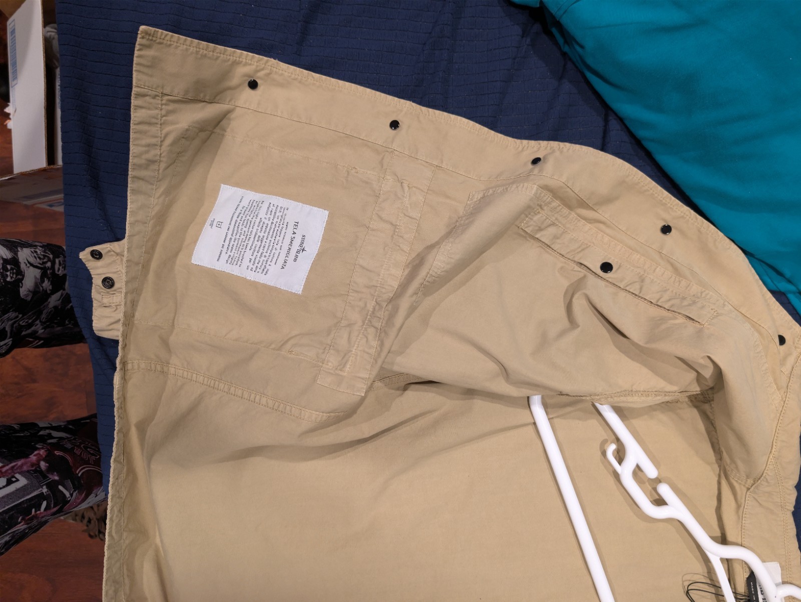 Stone Island Men’s Beige Button Overcoat Jacket Logo Accents Size M