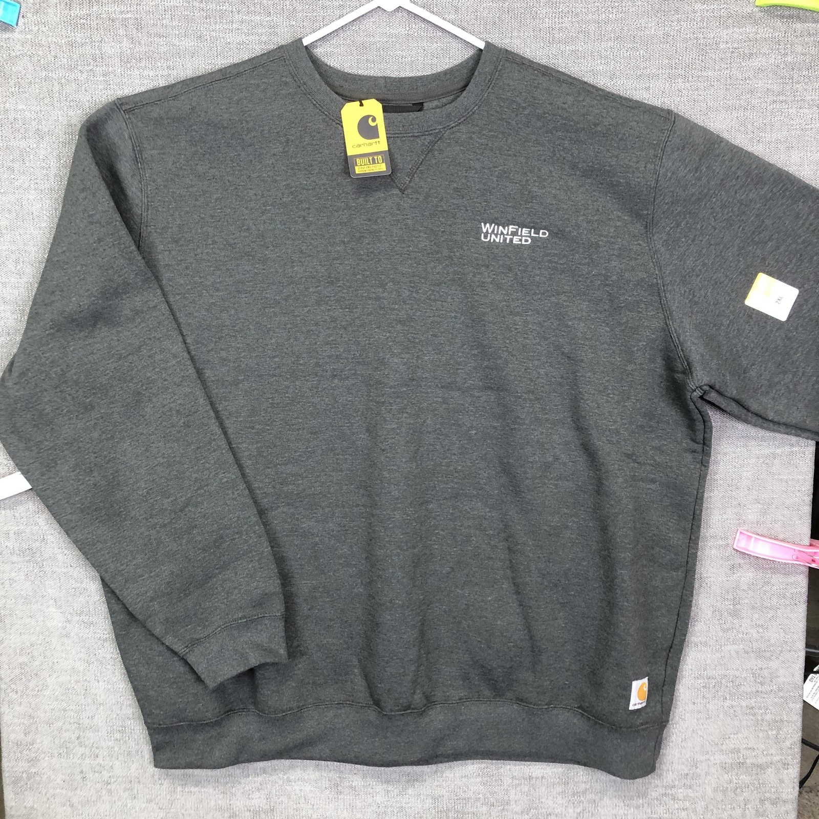 Carhartt Sweatshirt Mens 2XL Gray WinField United Logo Fleece Pullover Crewneck