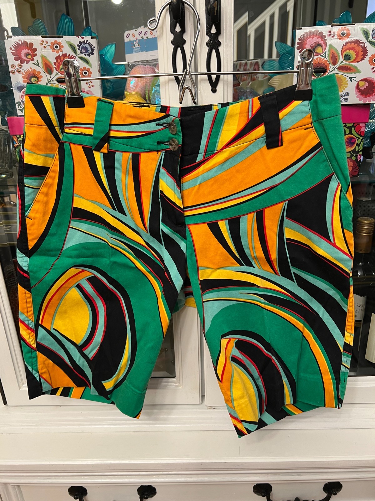 Loudmouth Green and Yellow Geometric Pattern Flat Front Golf Shorts 4
