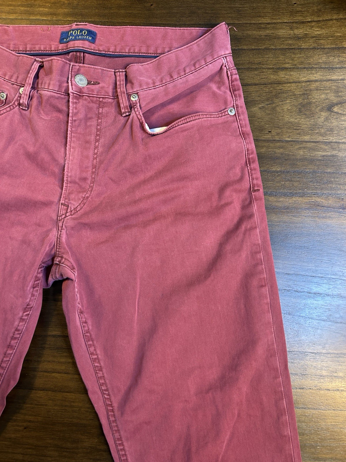 Men’s Maroon Denim Stretch Straight Fit Button Zip Fly Jeans Pant Size W32 L32