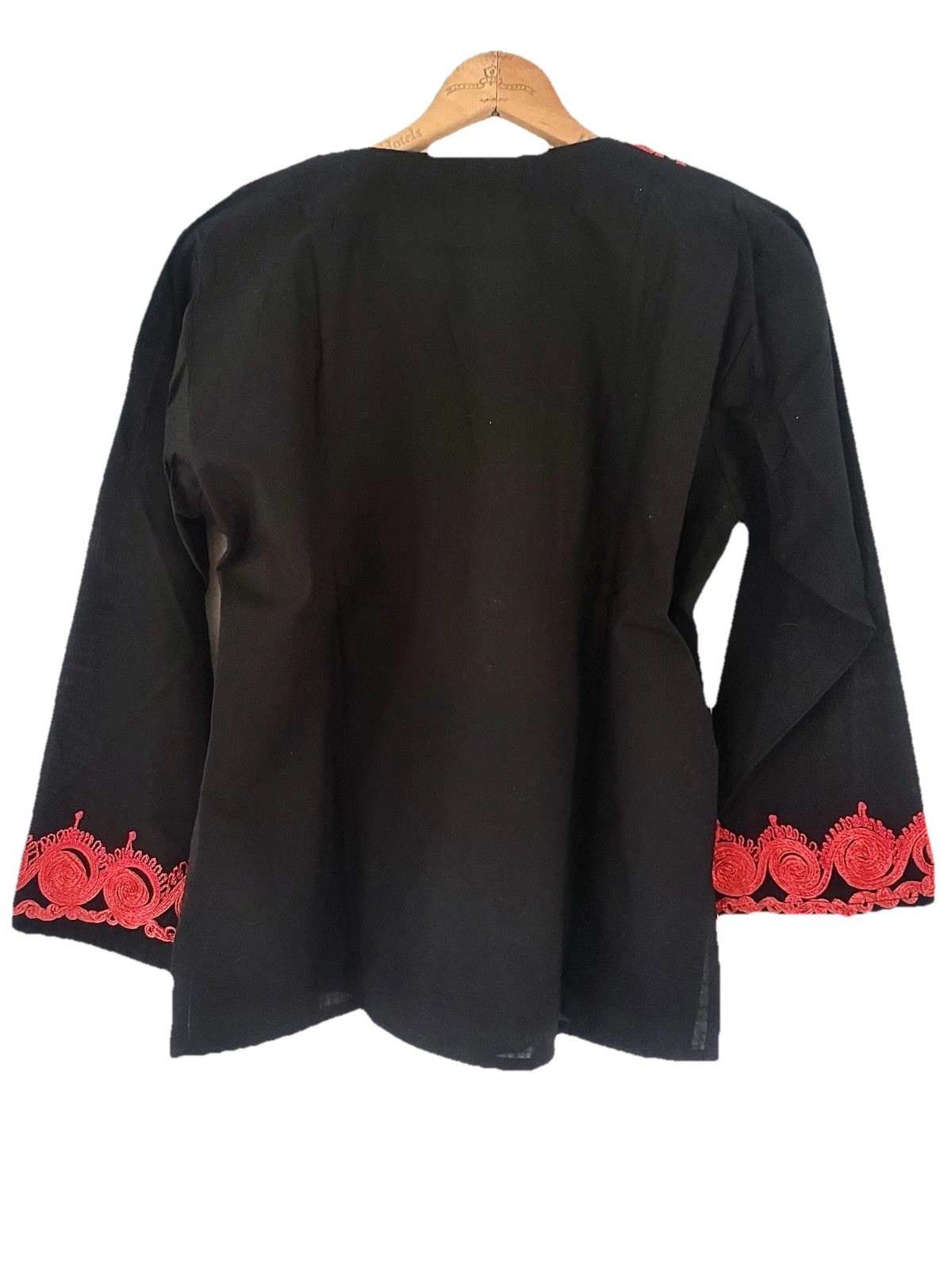 MADE IN EGYPT~BLACK/RED EMBROIDERED 100% COTTEN TUNIC TOP/BLOUSE~NEW SZ 2X