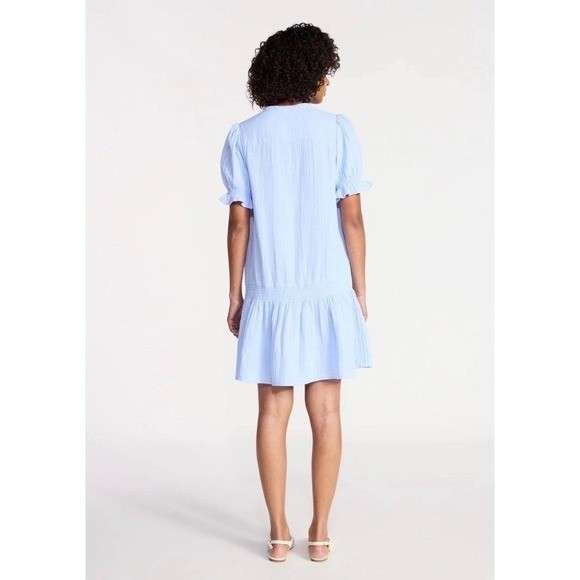 Women’s Cotton Double Cloth Mini Dress with Drop Waist, Size XL boho preppy chic