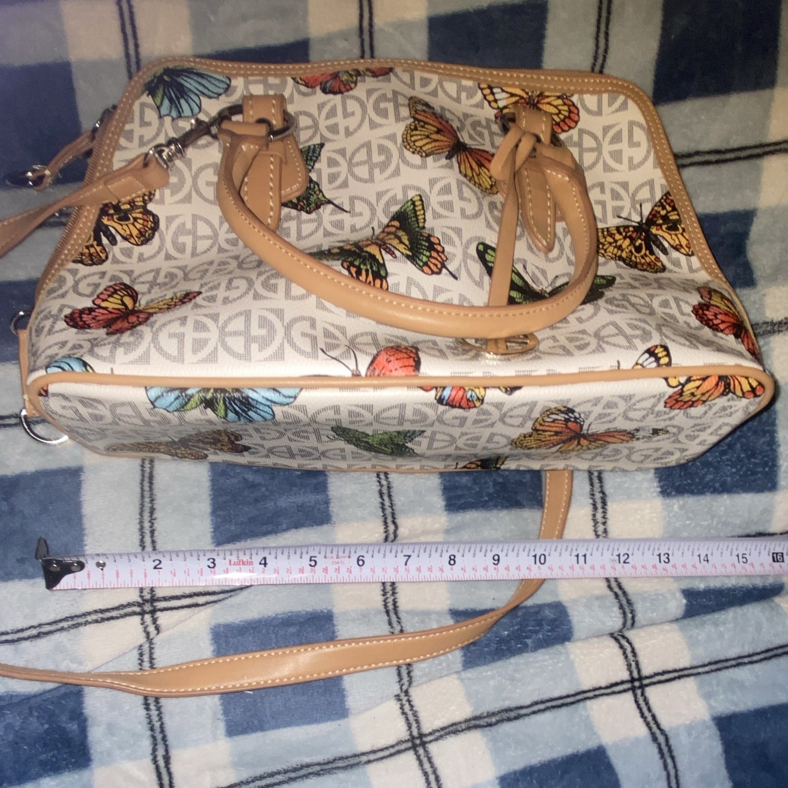 Giani Bernini Monogram Butterfly Medium Satchel Zip Top Handle Detach Strap