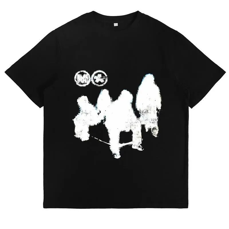 Men’s Shadow Figures Grunge Skate Graphic T‑Shirt, Cotton Streetwear Summer Tee