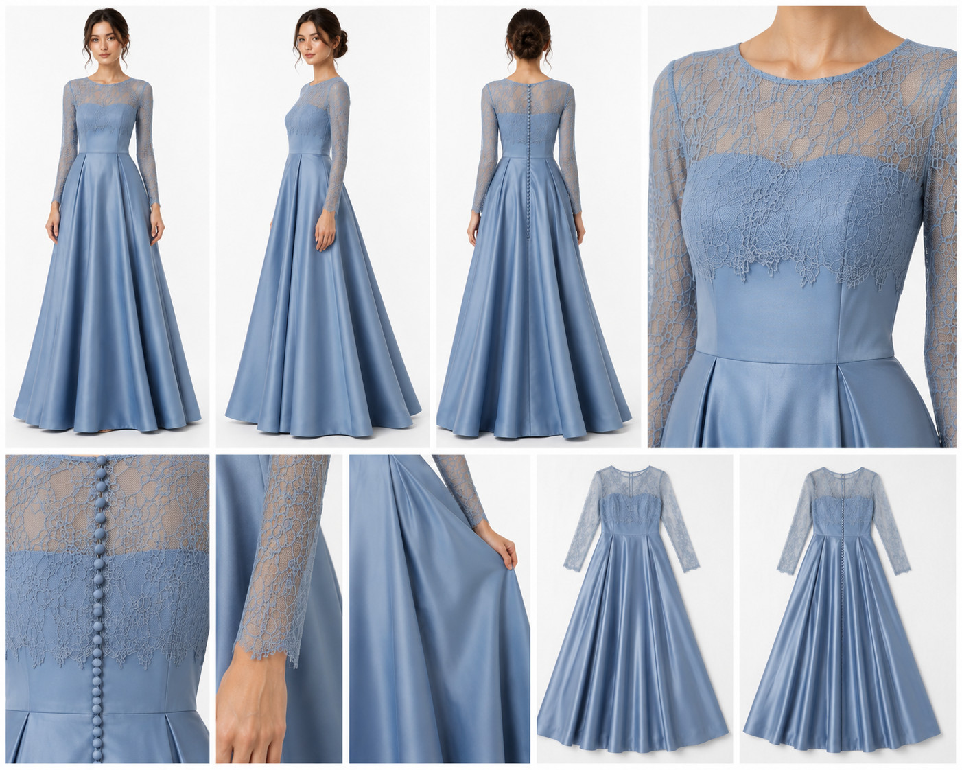 Modest Dusty Blue Custom Gown Size 4/6. Maxi Legnth – 5ft 7 inches.
