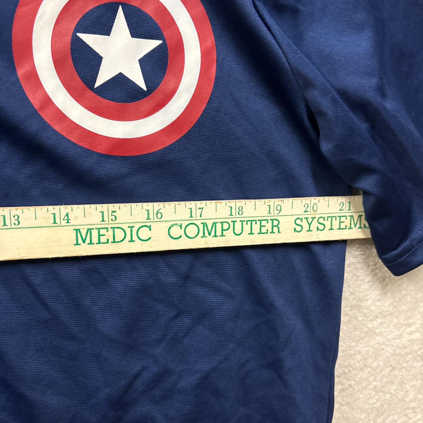 Marvel Captain America Baseball Jersey Mens Medium Blue Button Up Mad Engine Pat