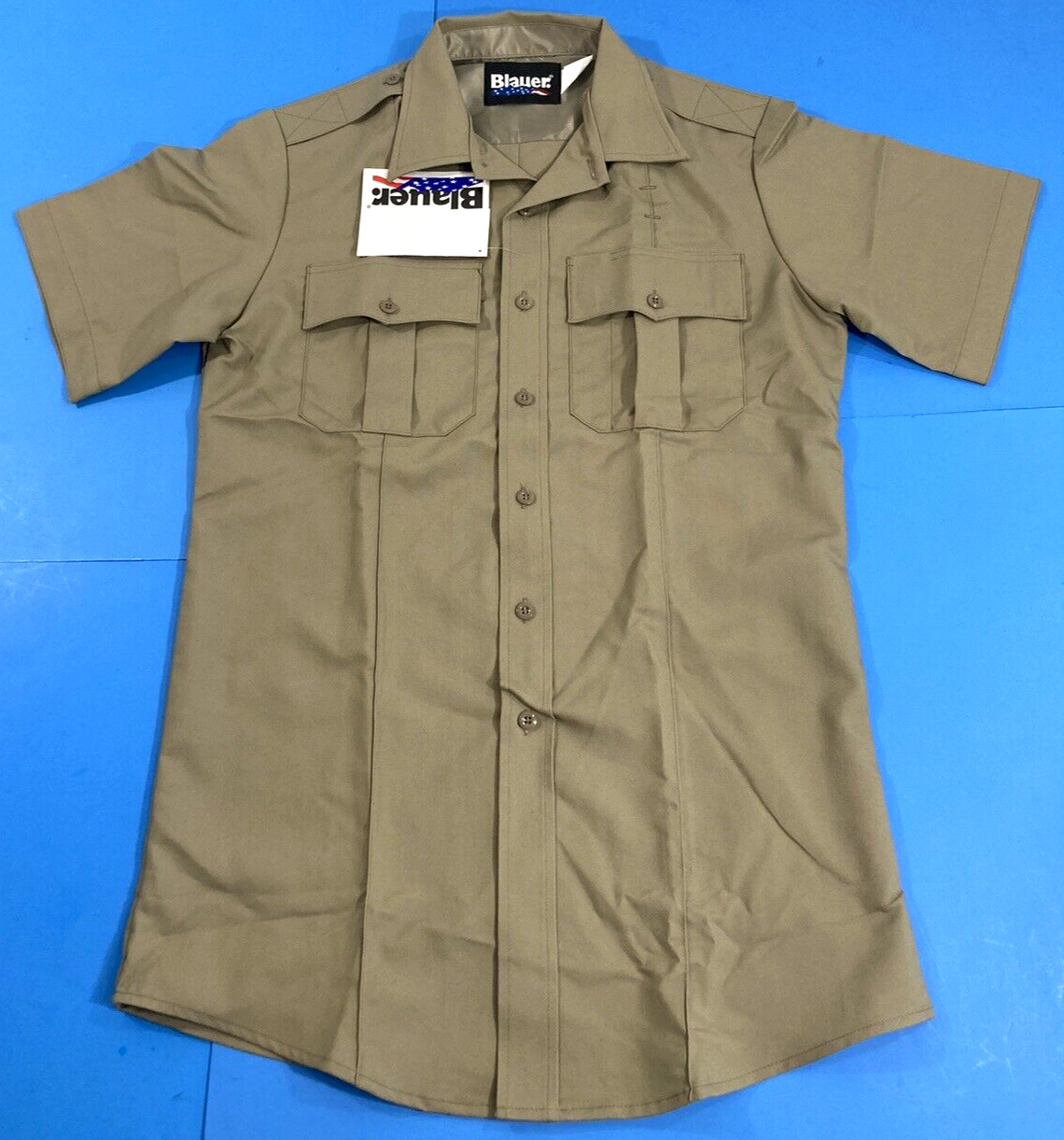NEW BLAUER MENS MEDIUM TALL 8910 S/S RAYON BLEND SHIRT SILVER TAN MEDIUM TALL