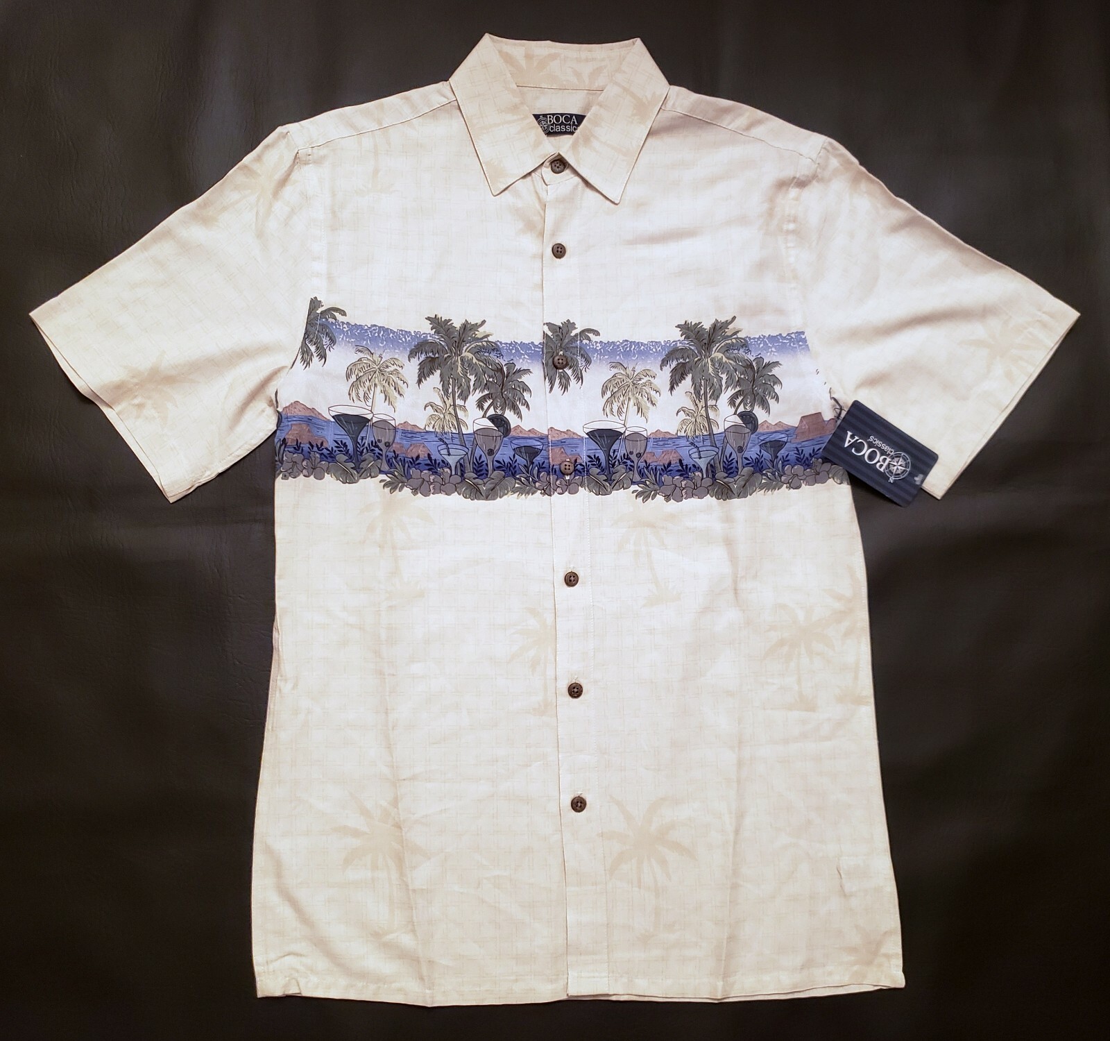 BOCA CLASSICS 100% Rayon Hawaiian Shirt Mens S 20×29 Palm Tree Island NWT *V