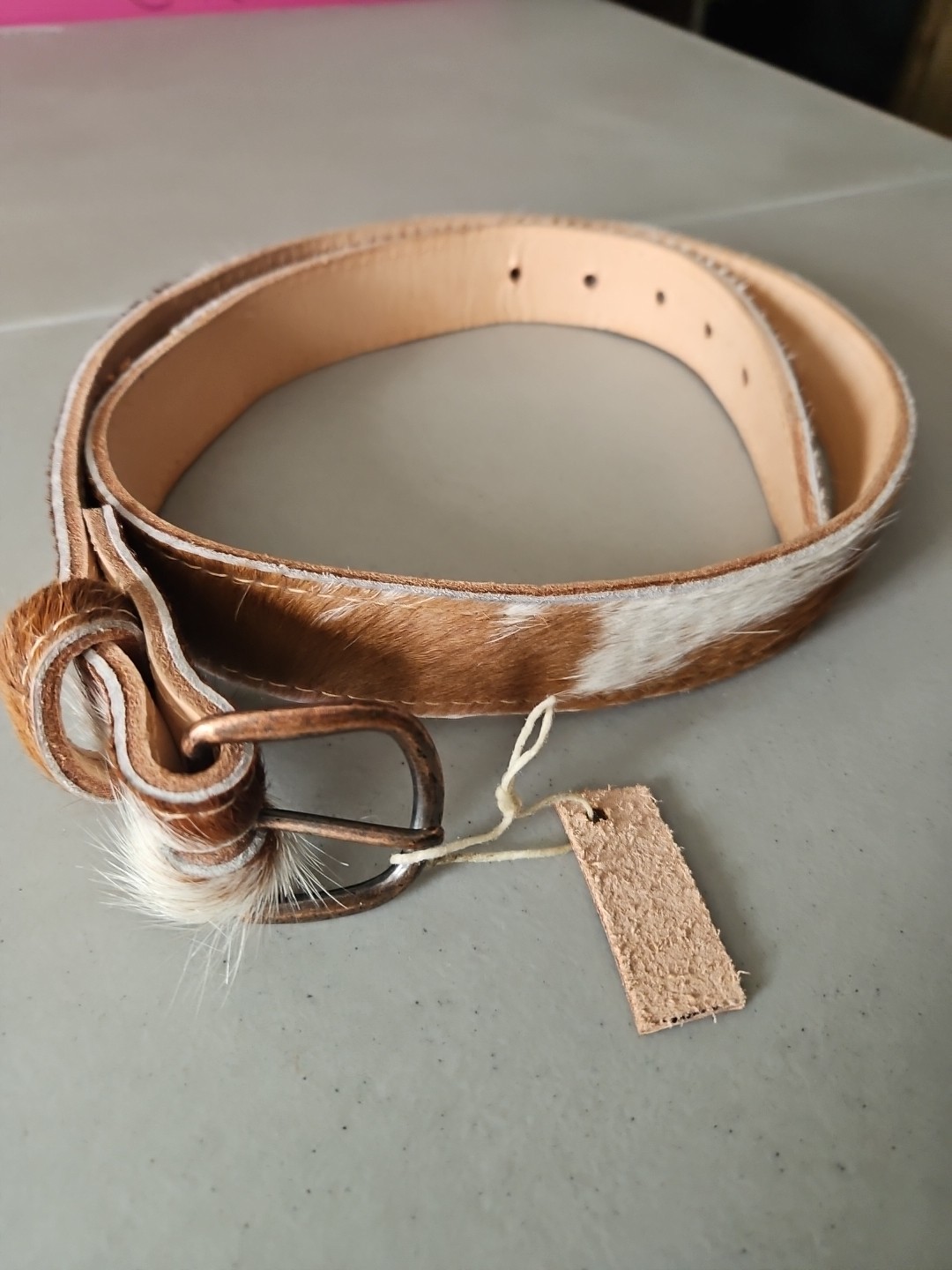 Handmade Cowhide Hair On Leather Belt, Brown White Natural Pattern, Western…