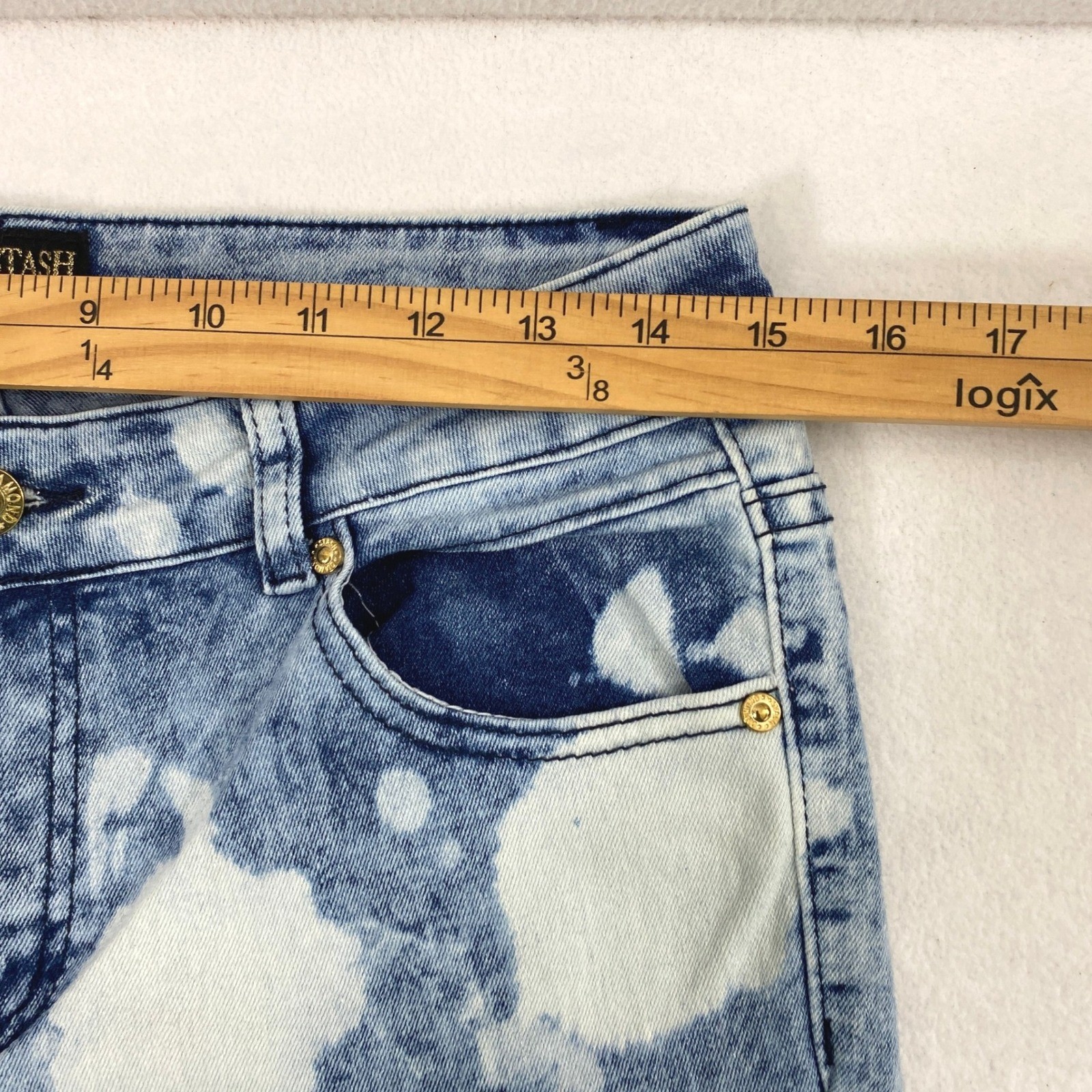 Diamond Stash Moto Skinny Jeans Womens 9 Acid Wash Bleach Blue Punk Edgy Grunge
