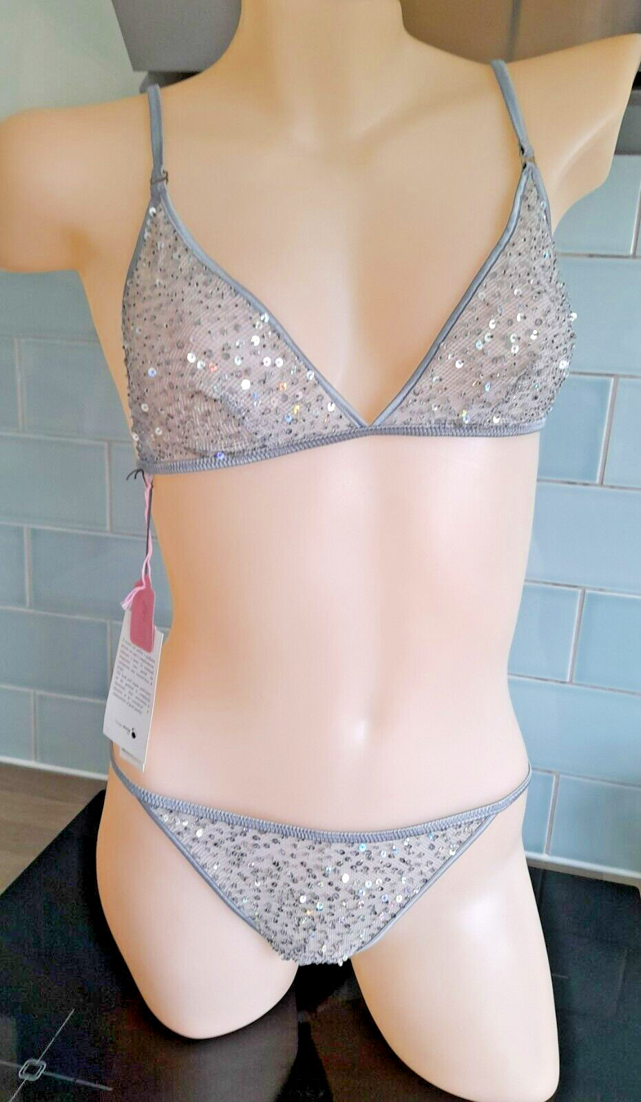 Argentovivo Grey PRODIGIO Sequinned Triangle Bra With PICASSO Thong Set