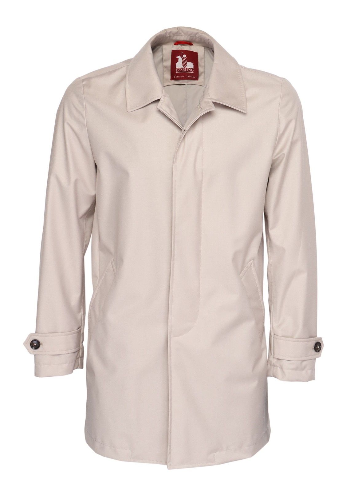 NWT EZZELINO RAINCOAT technical fabric beige polyester solid luxury Italy 46