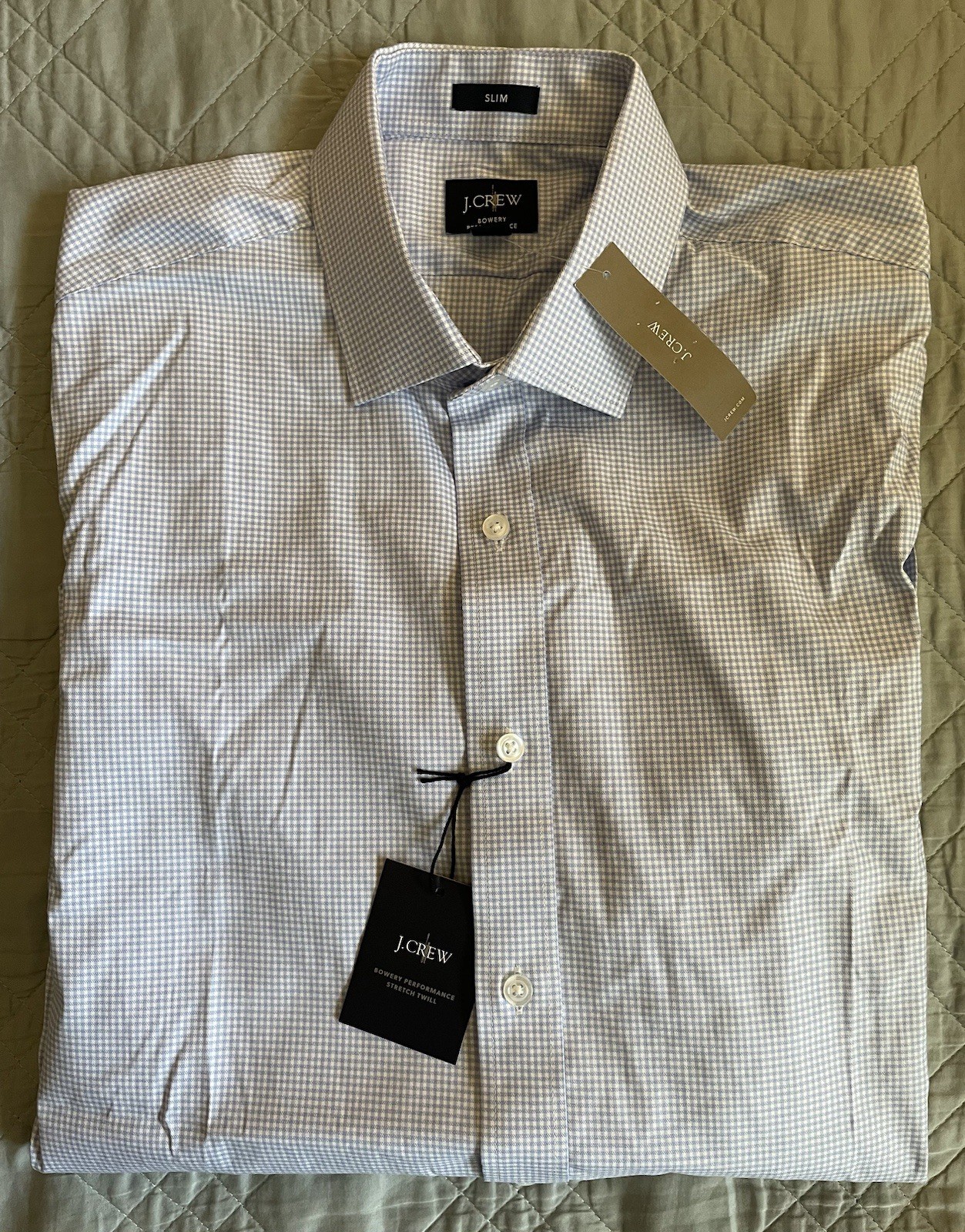 J. CREW Bowery Slim Performance Stretch Dress Shirt in Blue Check Size M CA351
