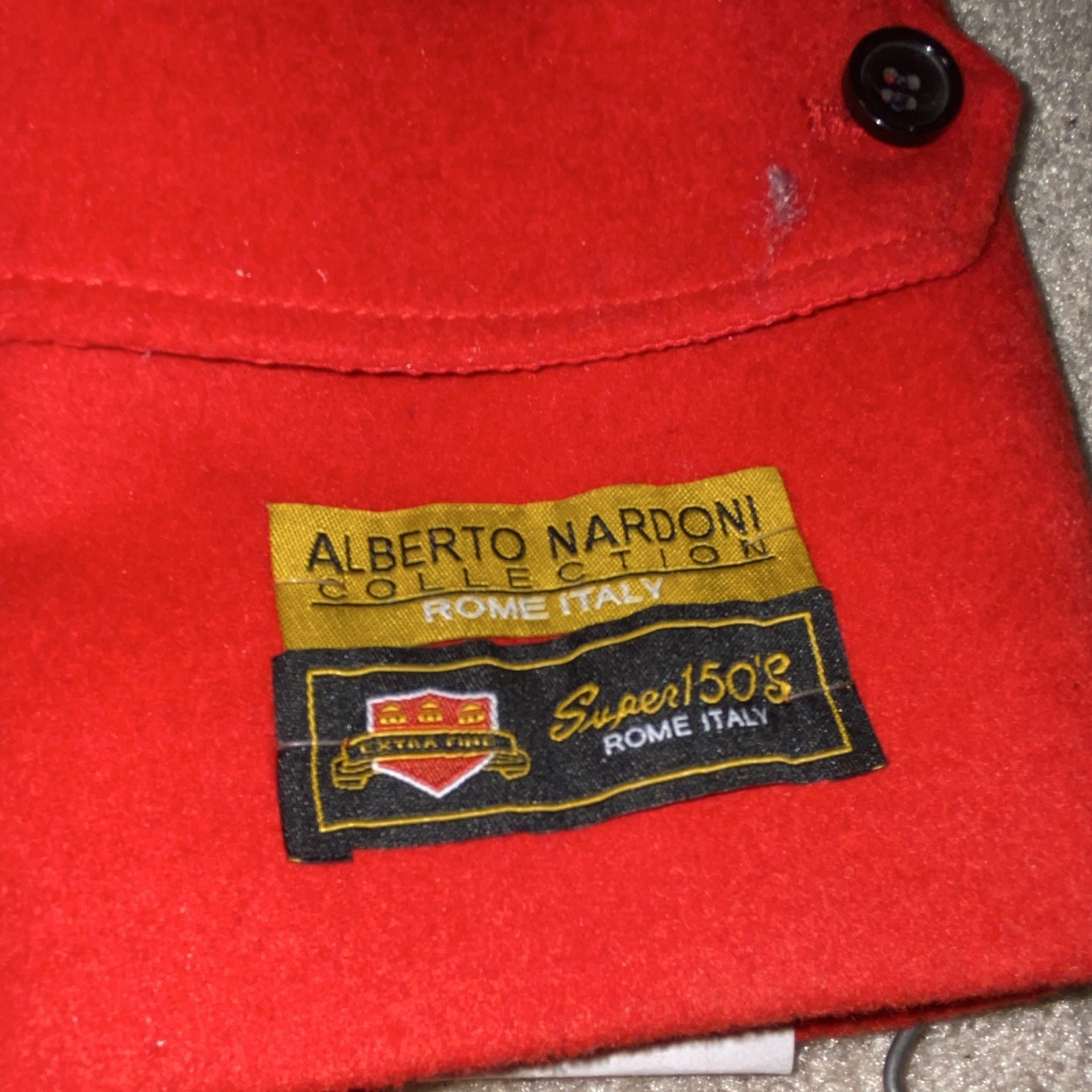 Alberto Nardoni Red Lined Button Collared Wool Pea Coat Pockets L Chicago