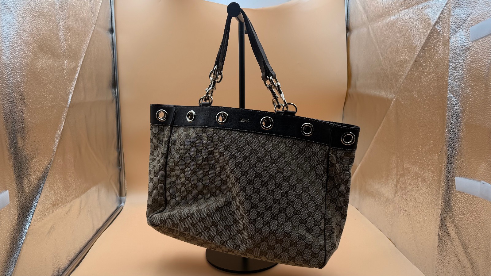 Gucci GG Canvas Positano Medium Tote in Brown Without Scarf
