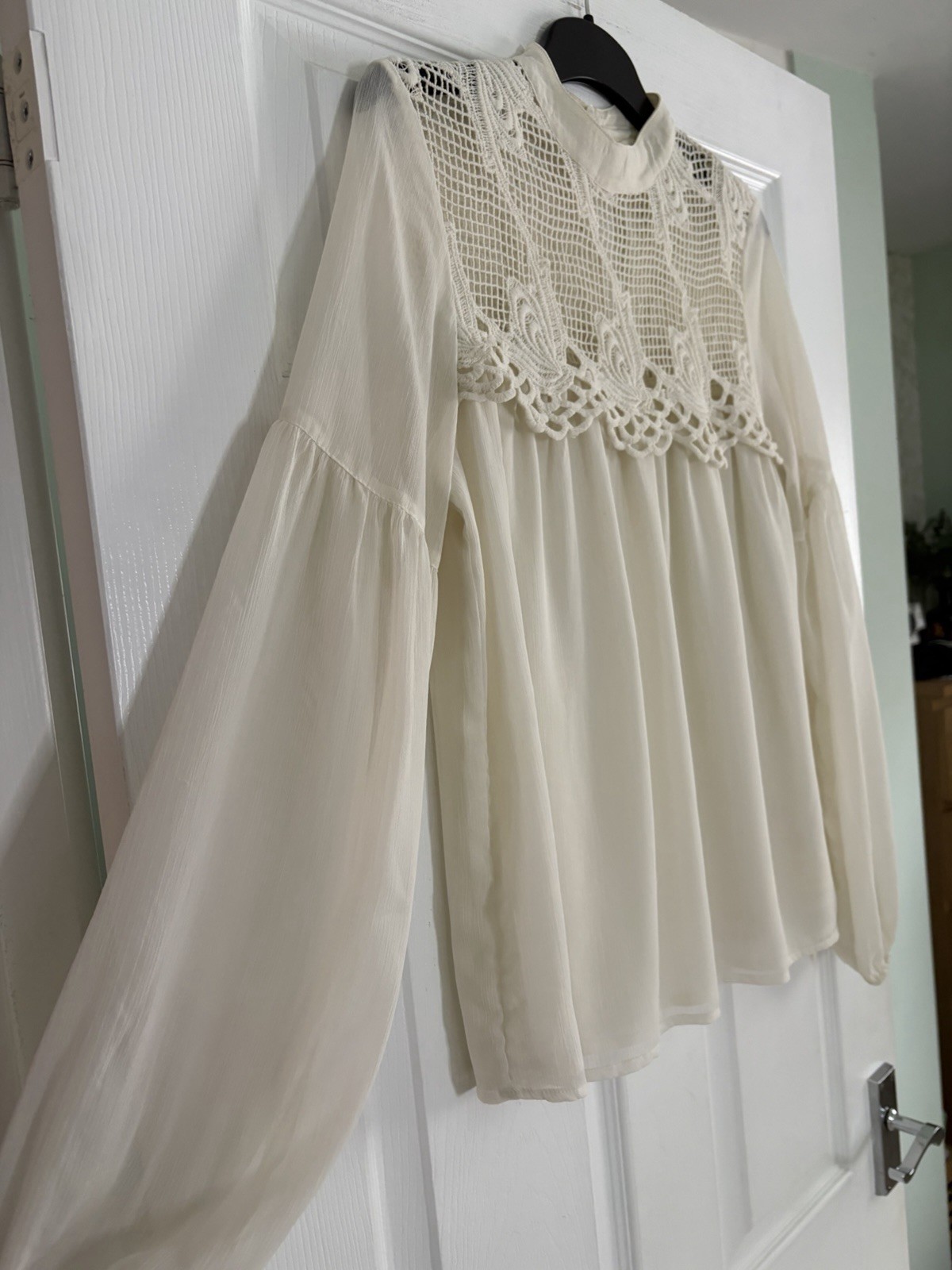 River Island Cream Crochet Blouse – Size M (12/14) – Boho Festival Summer