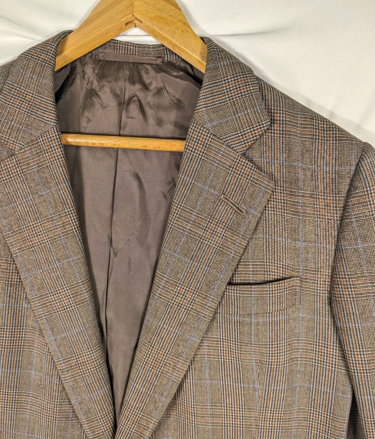 BURSTOW & LOGSDAIL Of London Vtg 80s Brown Plaid SUIT COAT JACKET Men’s 42R 42L