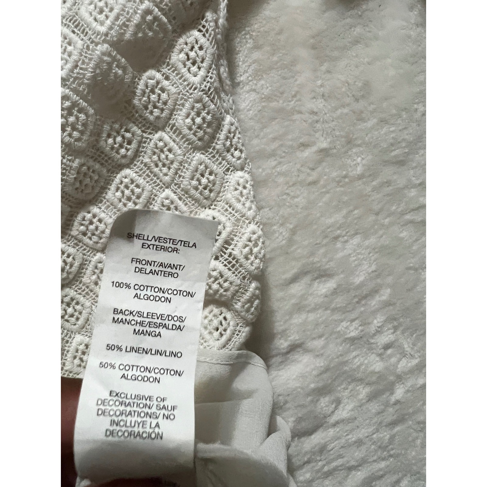 Lucky Brand Cream Open Knit Split Back Layered Top Womens Medium Cottagecore