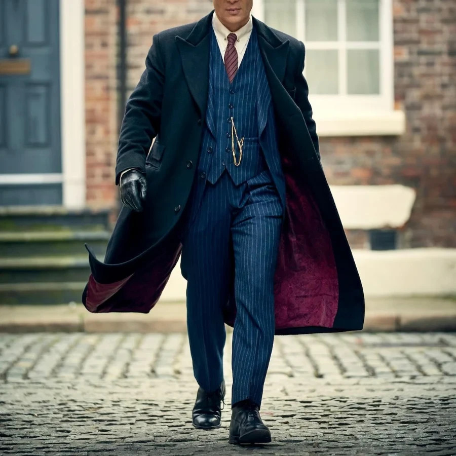 Peaky Blinders Thomas Shelby Men’s Vintage Long Trench Coat Black Wool Overcoat