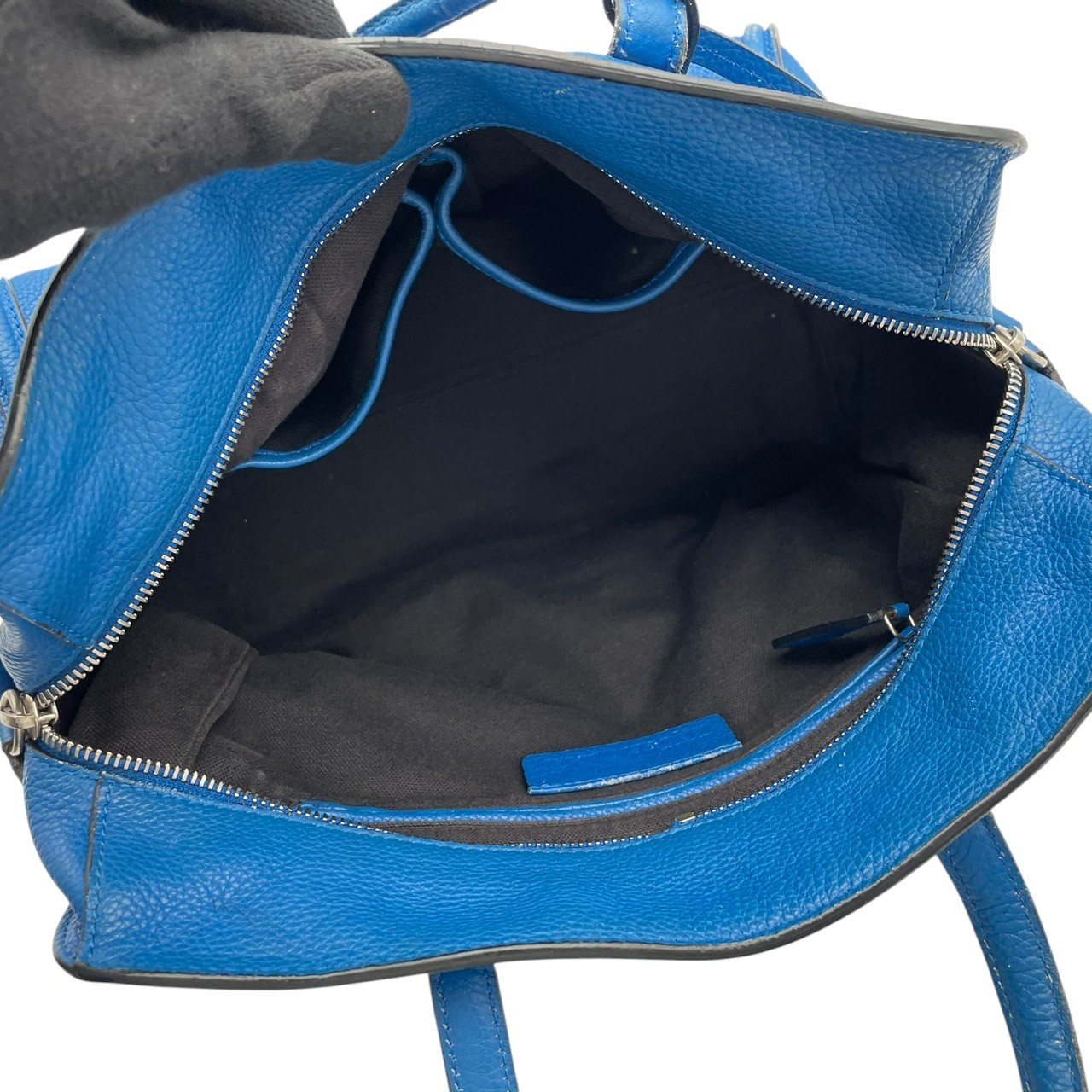 Authentic Alexander McQueen Padlock Zip-Around Tote Bag Blue Leather Elegant