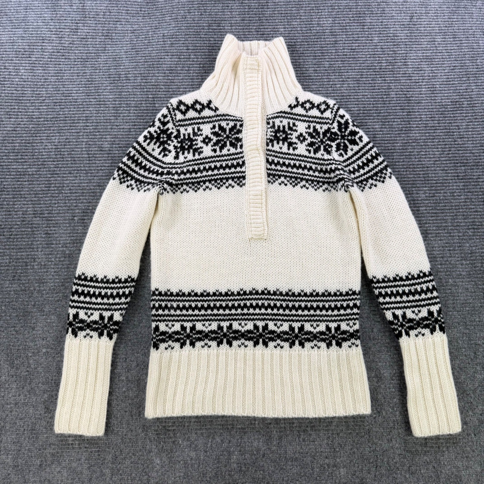 J.Crew Fair Isle Wool Mohair Blend Snap Neck Sweater Cream Black Womens Small