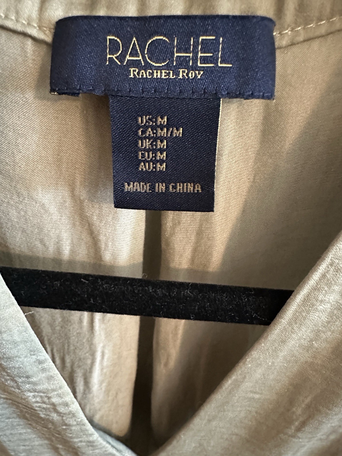 Rachel Rachel Roy Sage Green Satin Blouse V Neck Long Sleeve Top M Business