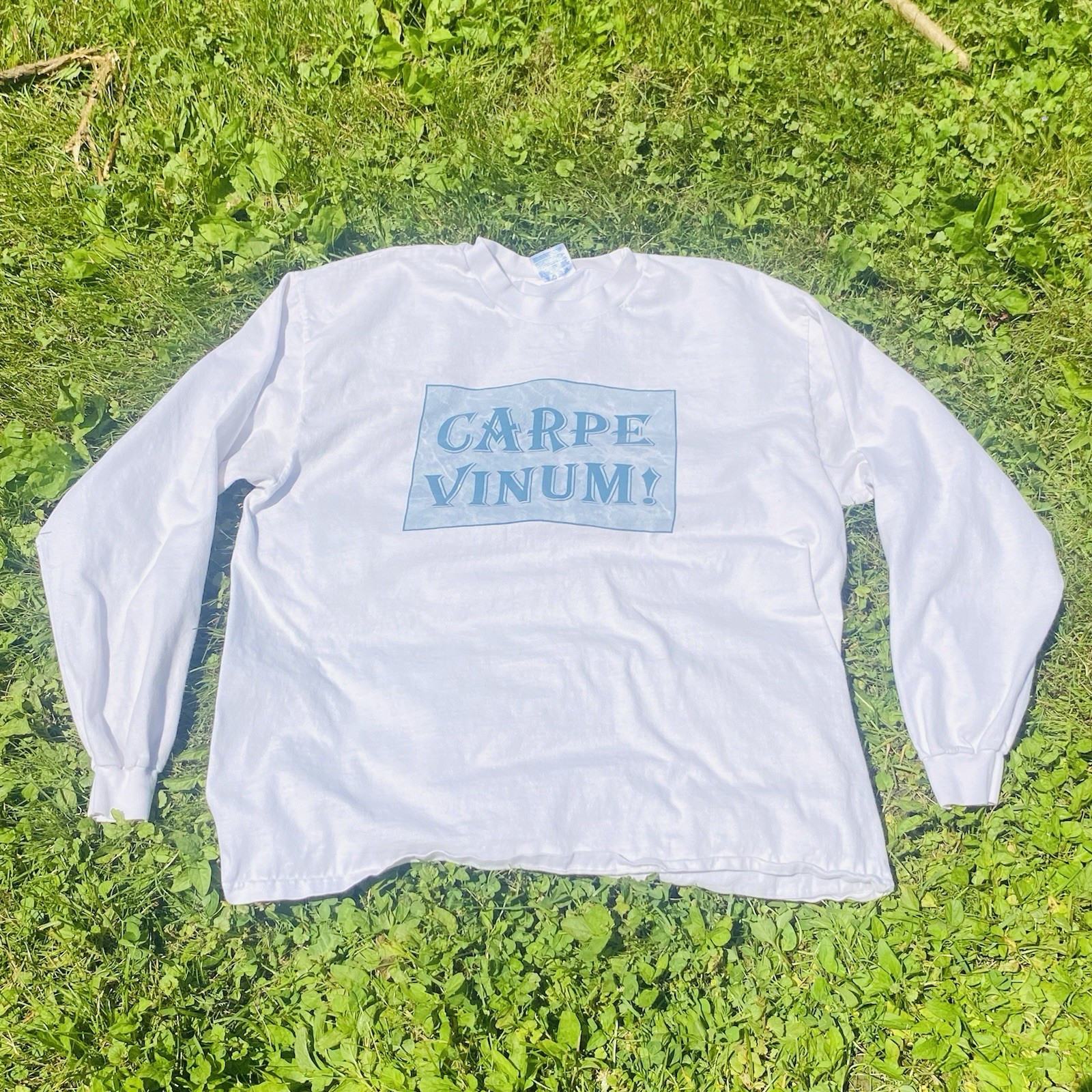 Vintage Carpe Vinum Latin Wine Shirt Mens XL White Alcohol Long Sleeve 90s