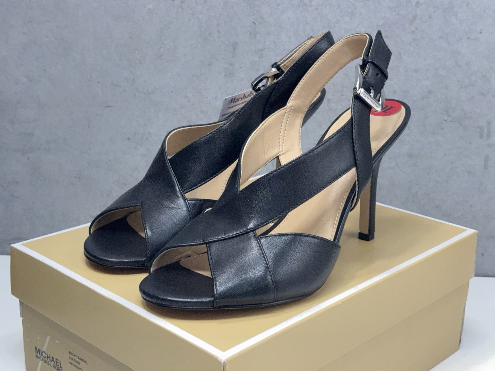 Michael Kors Becky Black Leather Cross Strap Slingback Heeled Sandals Size 10M