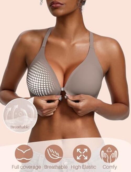 Front Closure Jelly Bras for Women No Underwire Seamless Bralettes Medium Grey