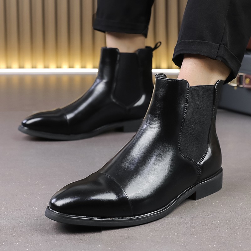Men’s Faux Leather Pointed Toe Pull On Chelsea Ankle Shoes Boots Party Shoes New