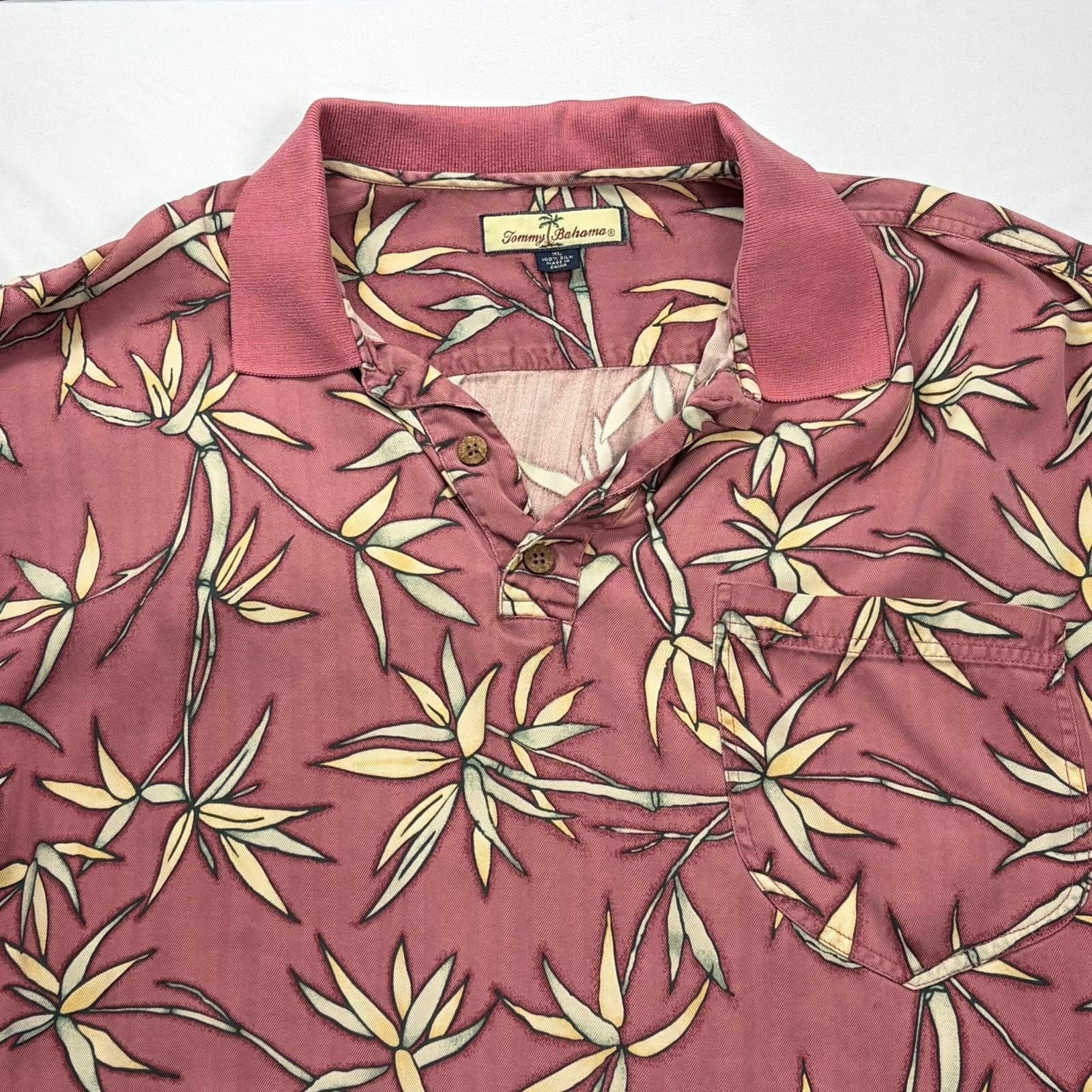 Tommy Bahama 100% Silk Bamboo Leaf Print Polo Shirt