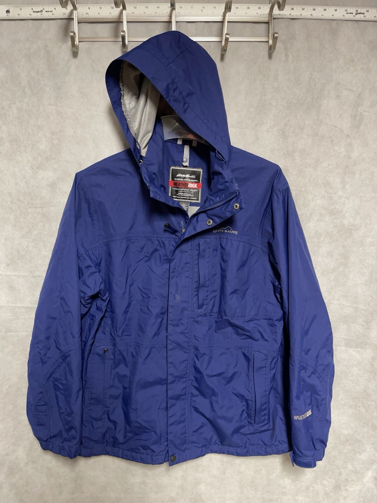 Eddie Bauer Jacket Men L Windbreaker Ripstop Outdoor Weatheredge Hood Rain Coat