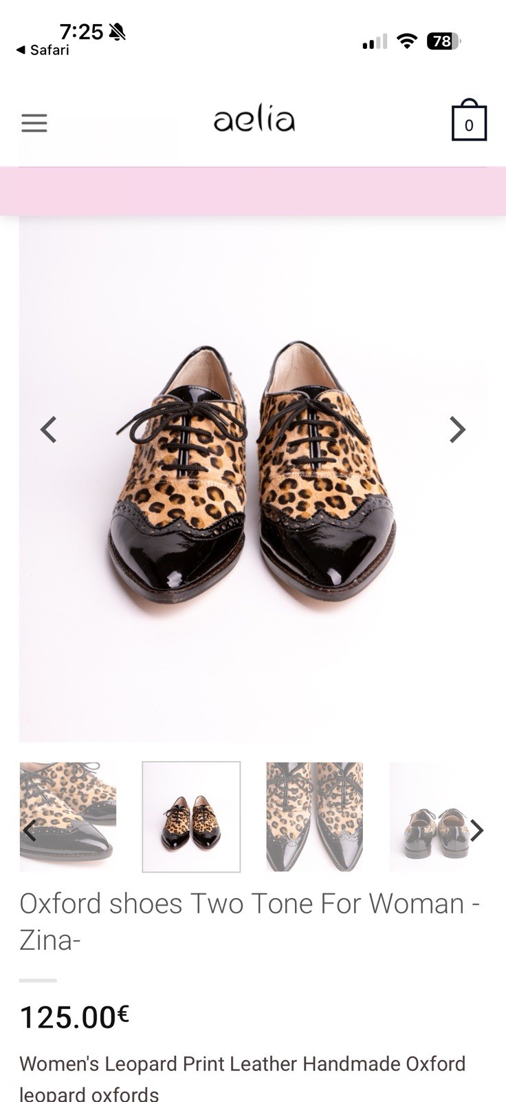 Aelia Women’s 9 Leather Leopard Print Oxford Flats Pointed Patent Toe Lace