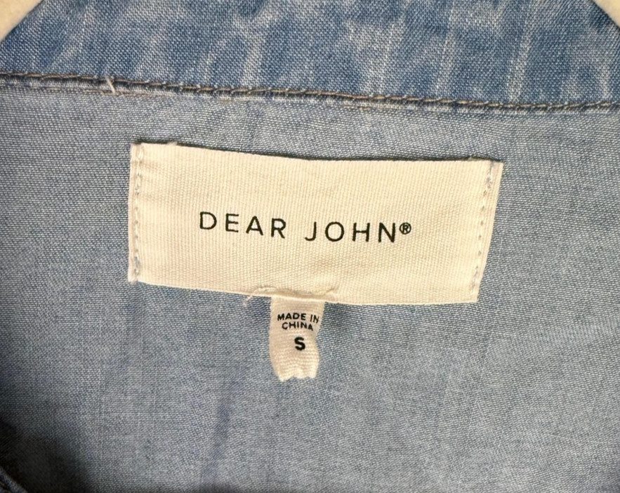Dear John Shirt Womens Small Blue Chambray Embroidered Lace Western Boho Cowgirl