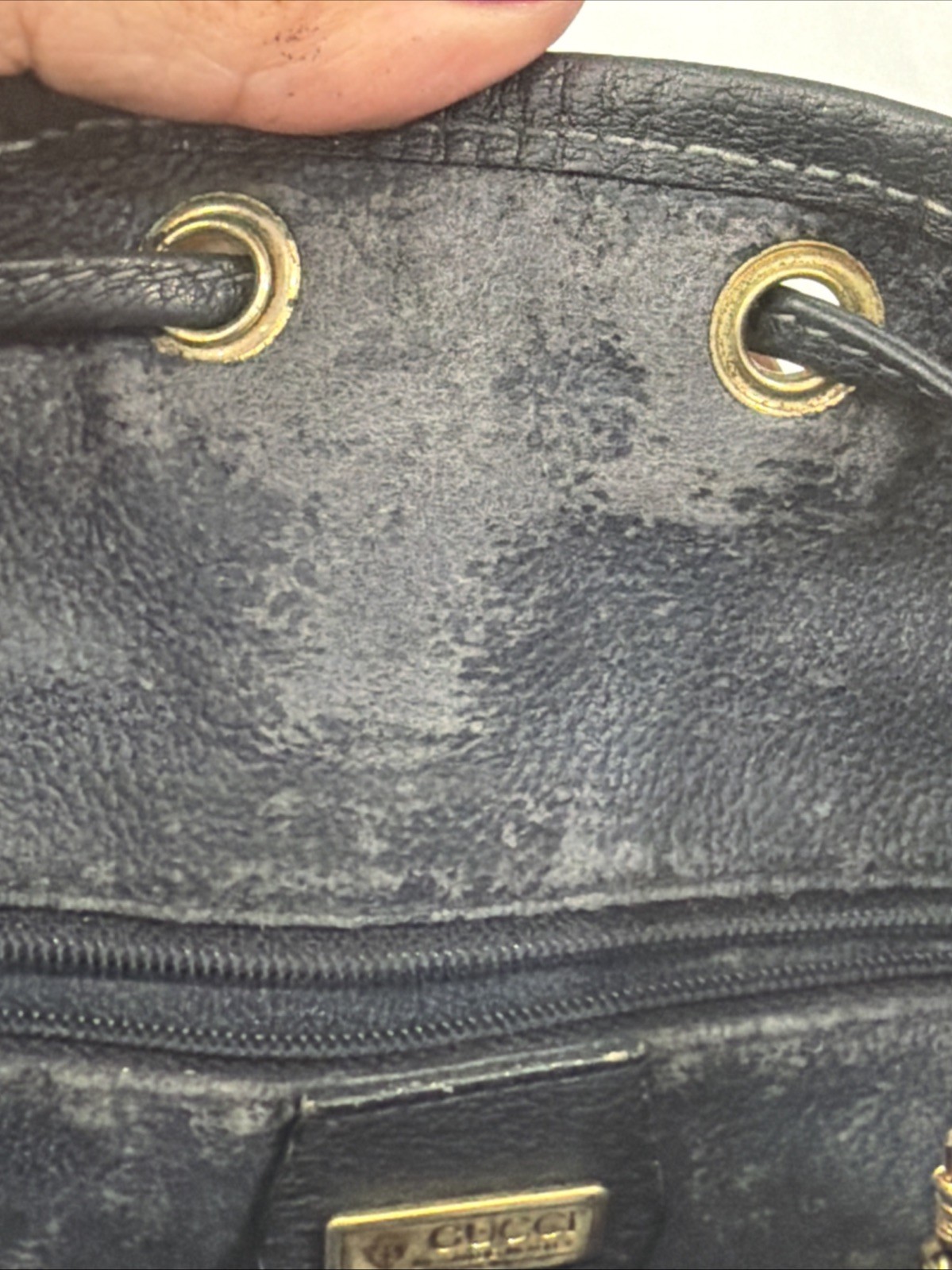 Vintage GUCCI Navy Blue GG Monogram Supreme Drawstring Bucket Bag Shoulder Purse