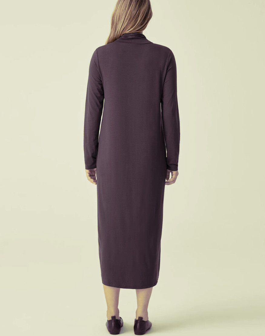 Eileen Fisher Cassis Fine Jersey Turtleneck Long Sleeve Full Length Dress Sz L