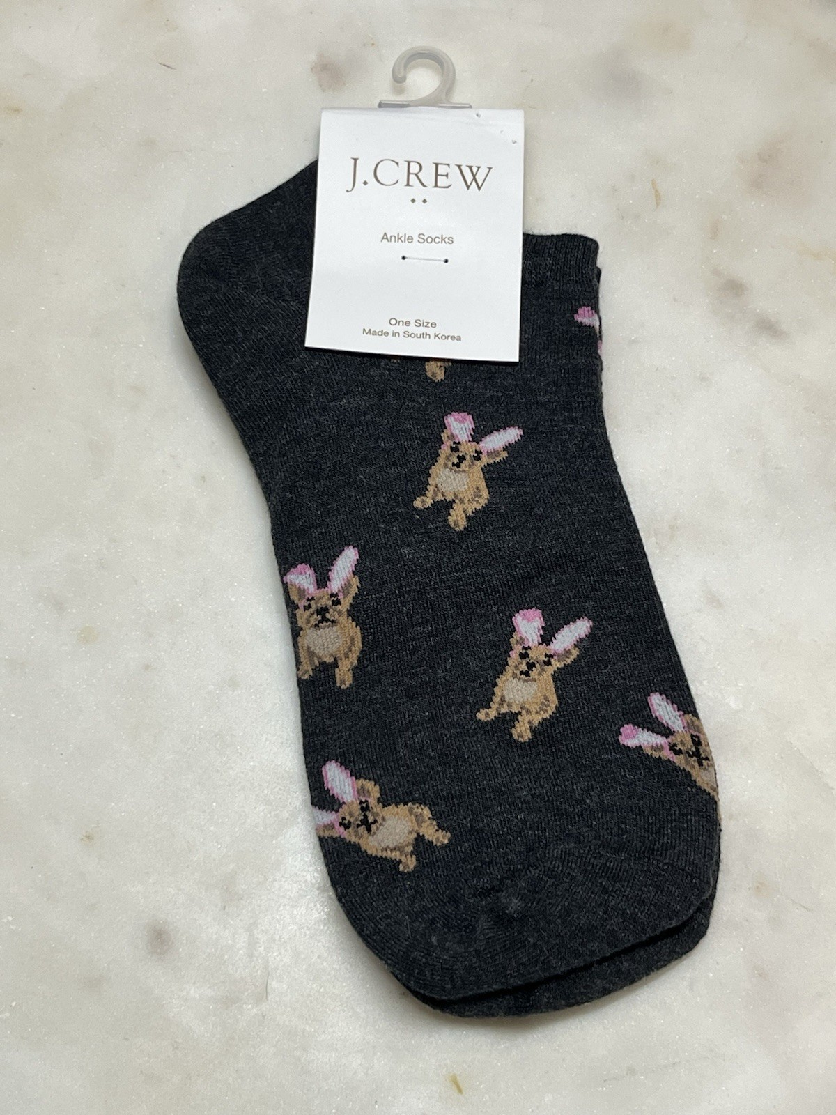 J Crew Dog with Bunny Ears Ankle Socks Heather Charcoal Womens One Size