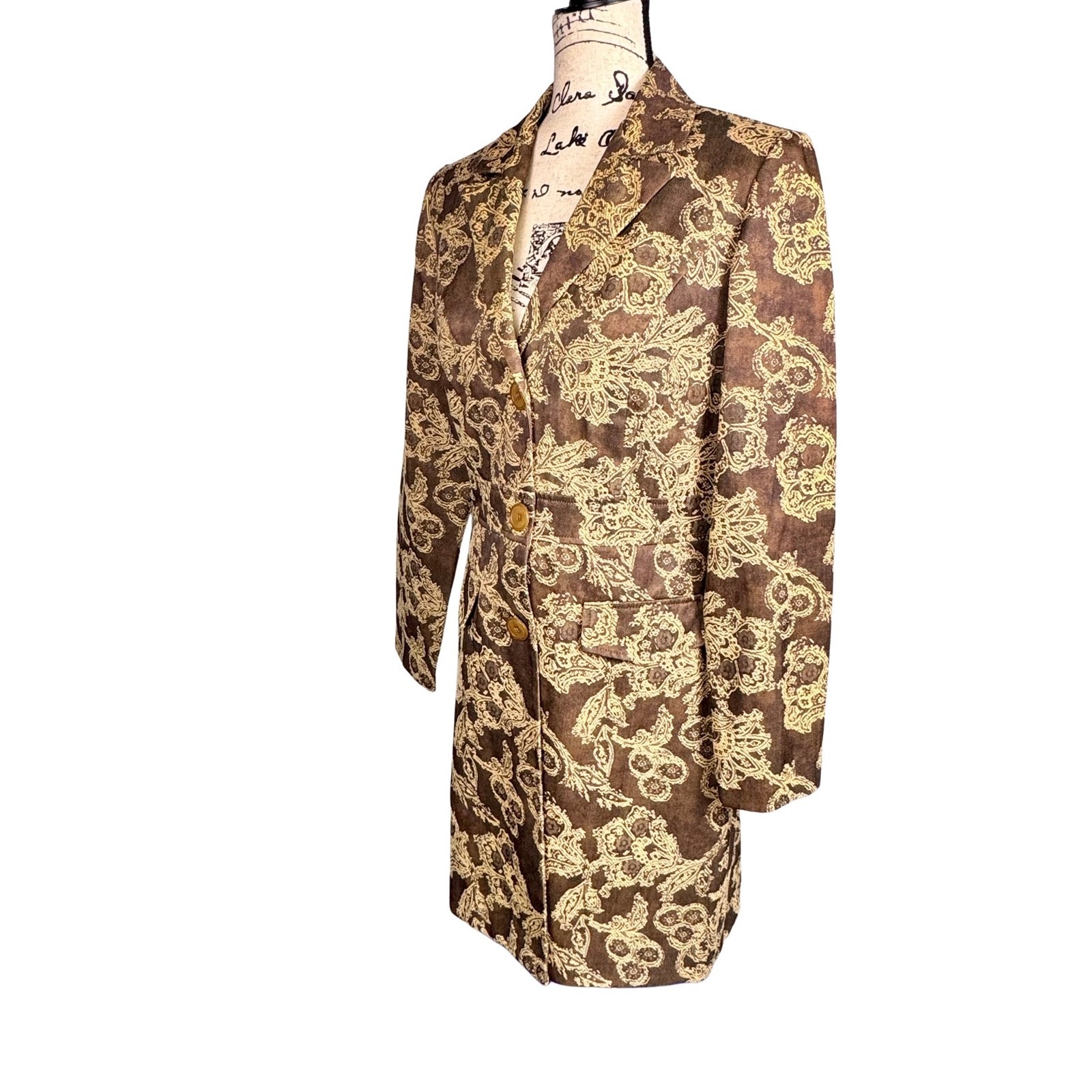 Vtg Breakin’ Loose Jacket Duster Damask Longline Size 6 Boho Chic Tailored